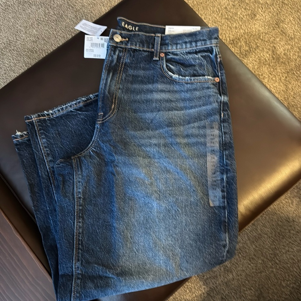 NWT American Eagle Medium Wash Stretch Barrel Jeans Size 14 SHORT 👖